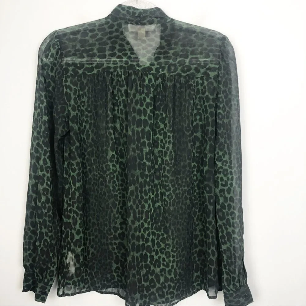 MICHAEL KORS | Green & Black Animal Print Leopard Button Up Shirt Women’s Size S